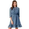 thumbnail image 1 of INSPIRE CHIC Robe Trapèze à Smocks pour Femme à Ourlet à Volants, Manches 3/4, 1 of 5
