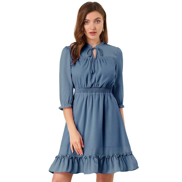 INSPIRE CHIC Robe Trapèze à Smocks pour Femme à Ourlet à Volants, Manches 3/4