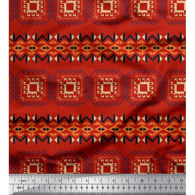 Soimoi Poly Georgette Fabric Geometric African Print Fabric by the Yard 52 Inch Wide