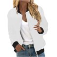 thumbnail image 3 of CFLVAEK Veste Bomber Femme Texturée Légère à Fermeture Éclair Vestes Décontractées Col Montant Manteau à Fermeture Éclair Mode d'Automne Manteau Haut Blanc P, 3 of 10