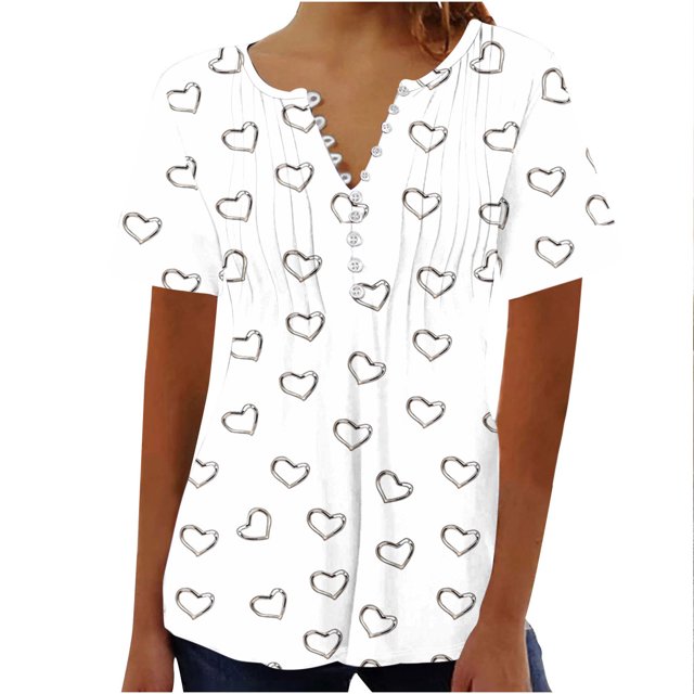 Blouses pour Femmes Haut Imprimé à Col en V Boutonné à Manches Courtes pour Femmes