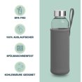 thumbnail image 2 of Glass bottle 1l with neoprene cover | Glass drinking bottle in 500ml with protective cover and stainless steel lid | Water bottle for sports, office, school & outdoor | Dark blue, 2 of 4