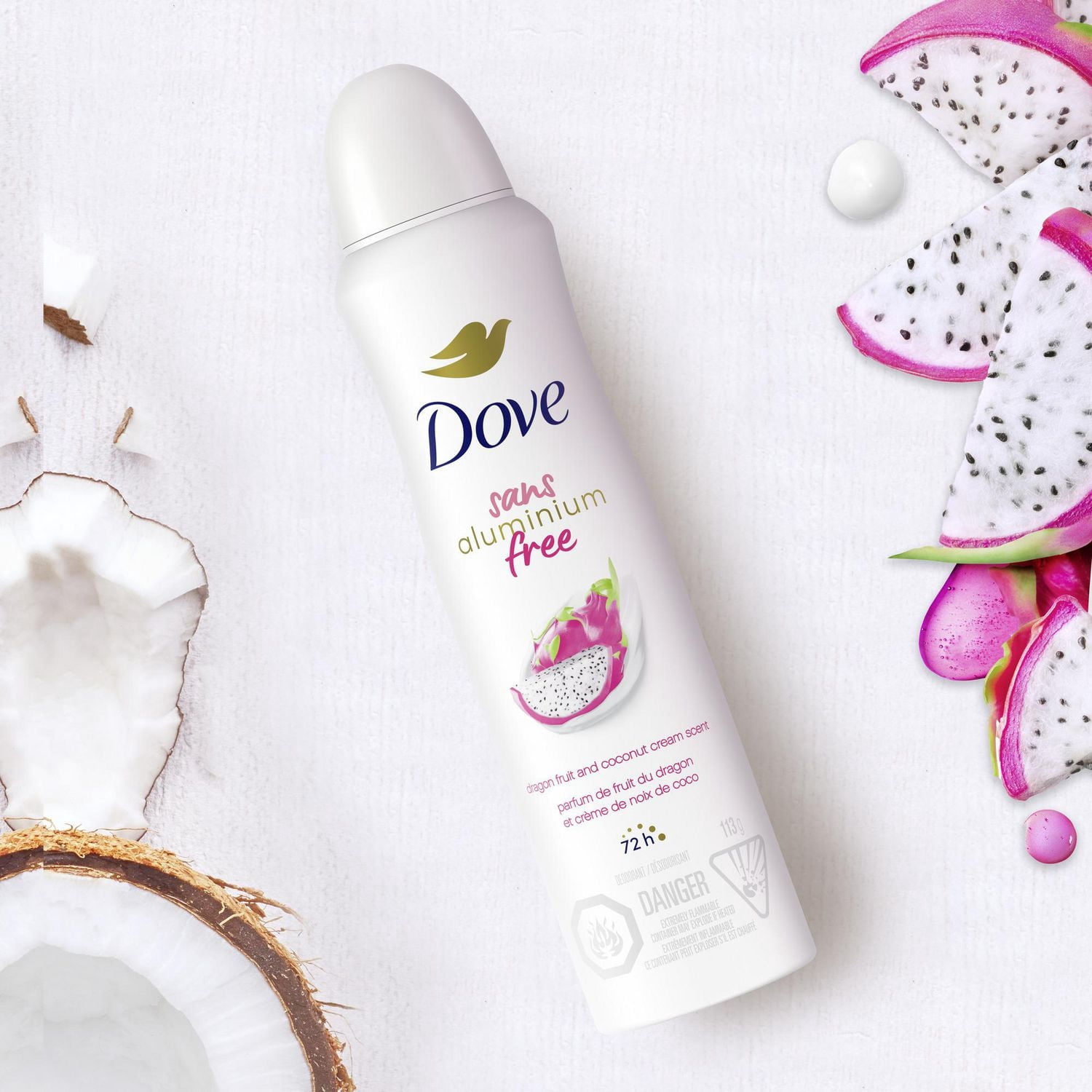 Dove Aluminum-Free Deodorant Dry Spray Dragon Fruit & Coconut Cream, 113 g