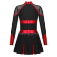 thumbnail image 4 of RUNQHUI Filles Enfants Paillettes Manches Longues Robe de Danse Ballet Uniforme d'Équipe Compétition Encouragement Danse Noir&Rouge 10, 4 of 7
