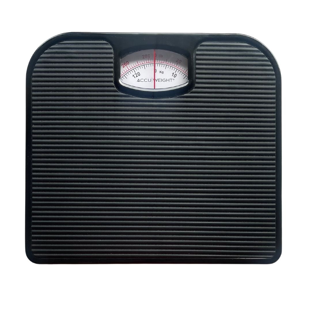 Pèse-Personne Méchanique de Salle de Bain, Accuweight, Capacité de 286 lbs (130 kg), noire et blanche, modèle BS200B