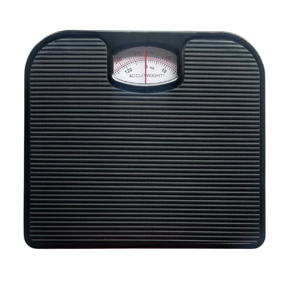 Accuweight Mechanical Bathroom Scale, 286 lbs (130 kg) Capacity, Black and White, Model BS200B
