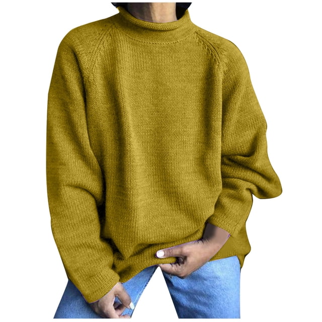 AherBiu Plus Size Sweaters for Women Ribbed Knited Long Sleeve Turtleneck Tops Loose Fitted Winter Pullover Sweaters