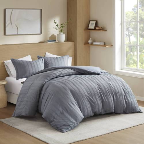 3-Piece Full Woven Striped Duvet Set Grey