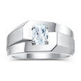 thumbnail image 1 of RYLOS Men's Rings Sterling Silver Ring Classic Solitaire 7X5MM Oval Shape Gemstone Designer Band Aquamarine March Birthstone Rings For Men Size 9, 1 of 5