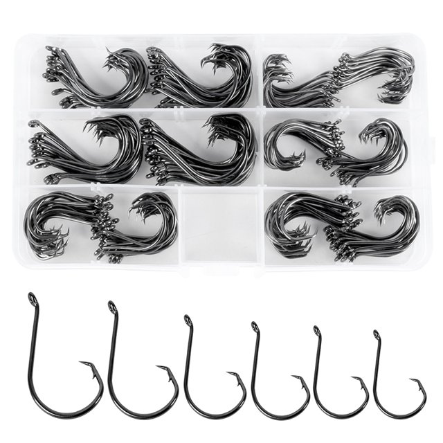 180pcs/box offset round fish hook combination pack high carbon steel fish hooks
