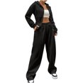 thumbnail image 1 of Timegard Womens Sets 2 Piece Sweatsuits Zip up Hooded Long Sleeve Jackets Drawstring Wide Leg Pants with Pockets Outfits, 1 of 6