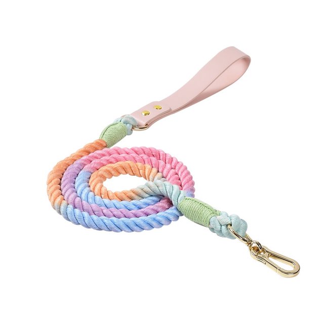 Dog Rope with Soft Leather Handle Thick Dog Lead Leash for Large Medium Small Dogs (Macaron, 120cm*1.2cm)