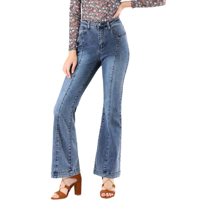 INSPIRE CHIC Pantalon Long Évasé Vintage Taille Haute Extensible pour Femme Jeans à Boutons Cloche