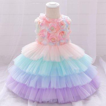 EGNMCR Robes de Soirée pour Femmes, Robes Formelles pour Femmes, Robes de Cocktail pour Femmes, Robes pour Tout-Petites Filles à Dégradé de Couleurs en Tulle Filet avec Fleurs, Fête d'Anniversaire, Robes de Princesse Formelles pour Enfants, Robe Fille