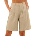 thumbnail image 1 of 10" Inseam Womens Bermuda Shorts Plus Size Knee Length Linen 2025 Trendy Wide Leg Plus Size Loose Long Shorts Elastic Waist Stretch Mid Rise Flowy Shorts with Pockets Khaki XXL, 1 of 7