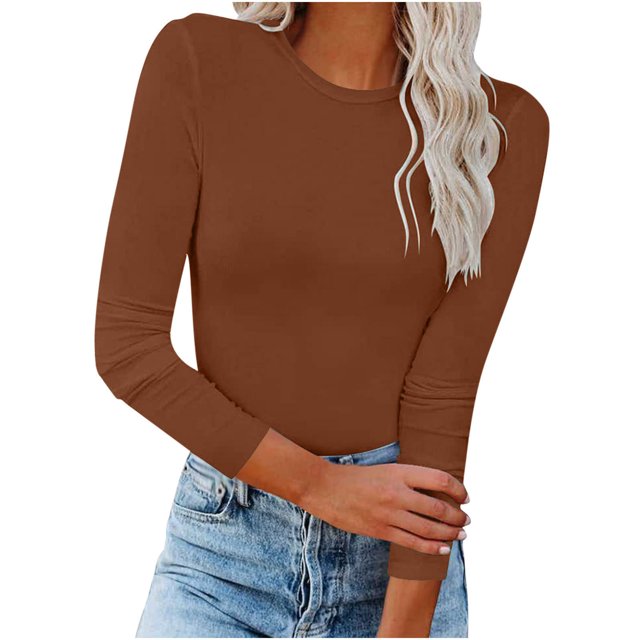 Qertyioot T-Shirt Blouse Basique Aguichant Moulante Extensible à Manches Longues pour Femme, Mode d'Automne, Hauts Unis