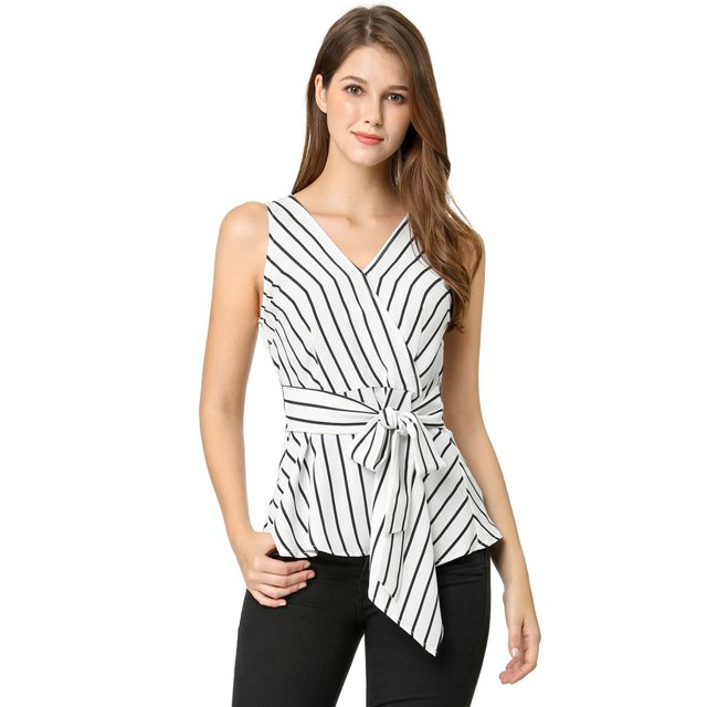 INSPIRE CHIC Hauts d'Été pour Femmes Sans Manches à Encolure en V Portefeuille à Taille Nouée