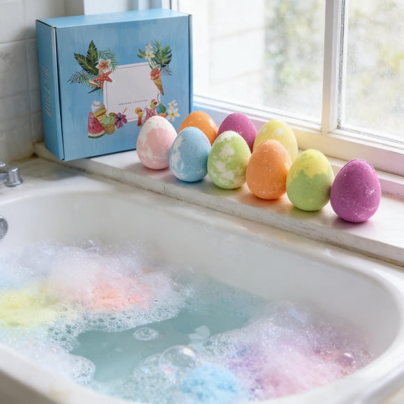 Kids Bath Bombs Set, Multicolor Bath Fizzies with Surprise Mini Toy, 9-Pack, 100 g, Colorful Foam Scented Bath Bombs for