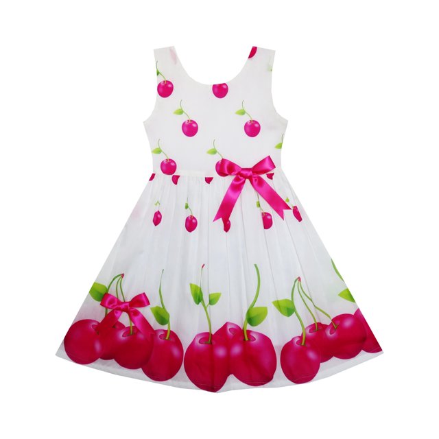 Robe Fille Rouge Pomme Verte Imprimé Feuille Satin Nœud Papillon 3 Ans