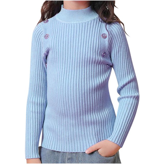 Posijego Girls Turtleneck Sweaters Ribbed Knit Long Sleeve Sweater T-Shirts Winter Slim Basic Tee Tops for Little Girls