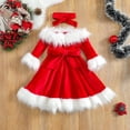 thumbnail image 3 of Gupgi Robe de Noël pour Fille 1-7 Ans Robe d'Hiver pour Enfant Robe de Princesse Fausse Fourrure Patchwork Manches Longues Épaules Dénudées Robe Trapèze, 3 of 8