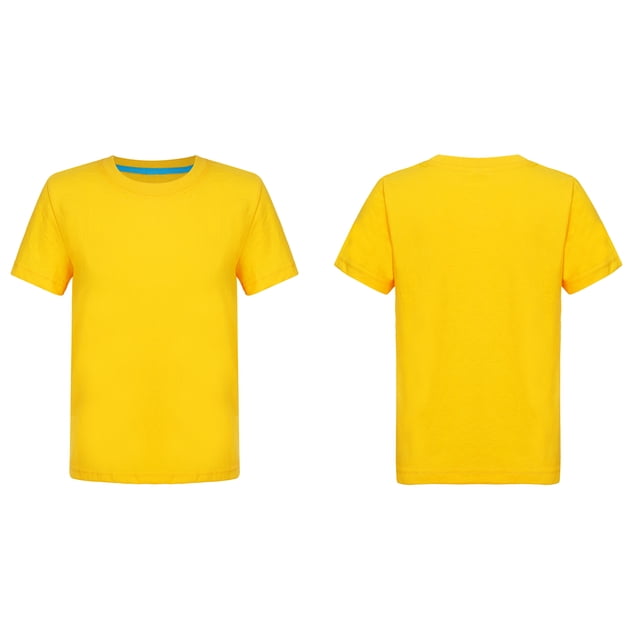 Ocealan Lot de 2 T-Shirts à Col Rond à Manches Courtes pour Garçons et Filles, Couleur Unie, Été, Décontracté, Coton, Hauts Tee 2-12 Ans Jaune 7-8