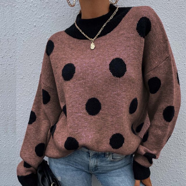 Chandail à Pois en Tricot à Col Rond pour Femme, Mode, Chandail Tricoté, Haut, Blouse