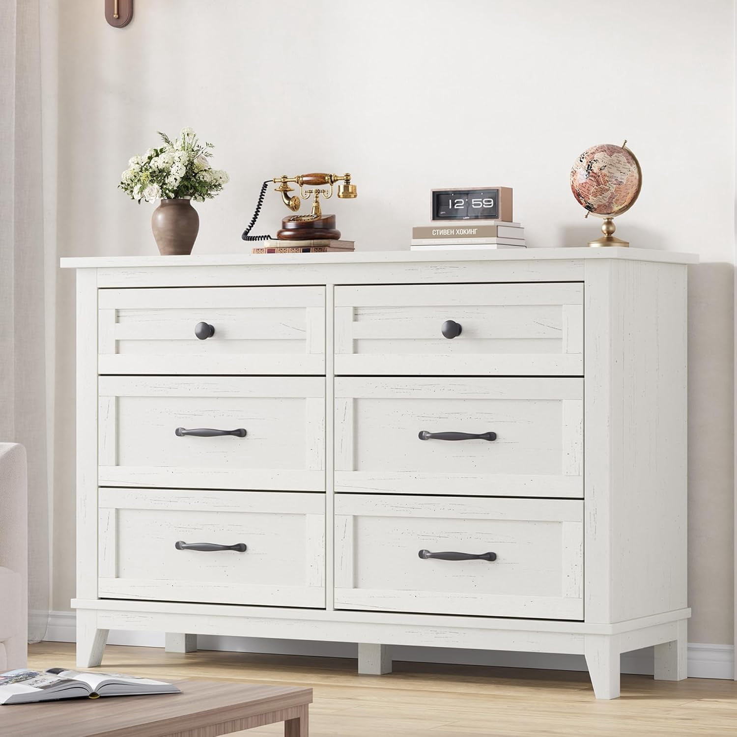6 Drawer Dresser for Bedroom, Wooden Storage Chest, Freestanding Closet Organizer with Deep Drawers and Anti-Tip Device,White