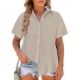 thumbnail image 2 of Timegard Womens Shirts Plus Size Cotton Linen Notched V-Neck Button down Short Sleeve Casual Loose Top, 2 of 6