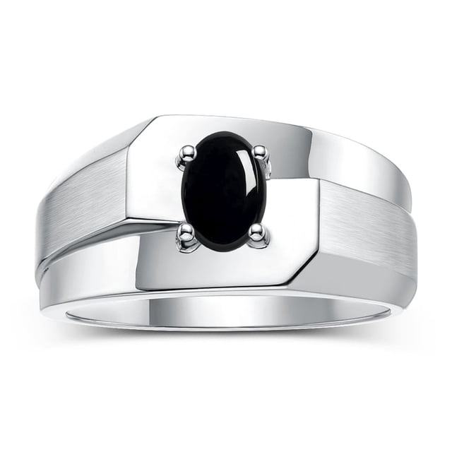 RYLOS Men's Rings 14K White Gold Ring Classic Solitaire 7X5MM Oval Shape Gemstone Designer Band Cabochon Onyx October Birthstone Rings For Men Size 9