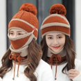 thumbnail image 2 of 3Pcs/Set Women Winter Woolen Knitted Fluffy Ball Beanie Cap Warm Mask Neck Scarf, 2 of 10