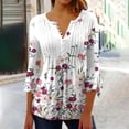 thumbnail image 2 of CEHVOM Hauts Plissés Basiques à Manches 3/4 Trompette Imprimée Boutonnée pour Femmes Blouses en Liquidation, 2 of 5