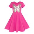 thumbnail image 1 of Girls Dress Deep Pink Butterfly Sequin Cotton Dress 5 Years, 1 of 6