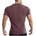 thumbnail image 3 of Men's Muscle T Shirts Stretch Short Sleeve V Neck Bodybuilding Workout Tee Shirts Slim Fit Ribbed Knit Shirt, 3 of 4