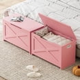 thumbnail image 4 of Pink Storage Chest, Storage Bench with Safety Hinge, Farmhouse Style Wooden Trunk for Entryway, Bedroom, Living Room, 4 of 5