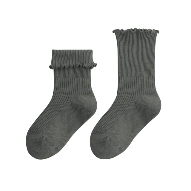 REDARER Girls' Ruffled Crew Socks - Soft Selvedge Cotton Socks for Winter/Autumn, Comfortable Mid-Calf Princess Socks