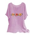 thumbnail image 3 of QATAINLAV T-Shirts à Manches Courtes pour Femmes en Coton et Lin à Col Rond Mode Chemises à Imprimé Floral Blouse Décontractée Coupe Ample Hauts Légers d'Été de Plage Offres Éclair Rose TTG, 3 of 8