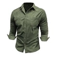 thumbnail image 4 of hotojiny Mens Corduroy Button down Shirts Shacket Vintage Textured Long Sleeve Jacket Lightweight Work Shirts with Pockets, 4 of 7