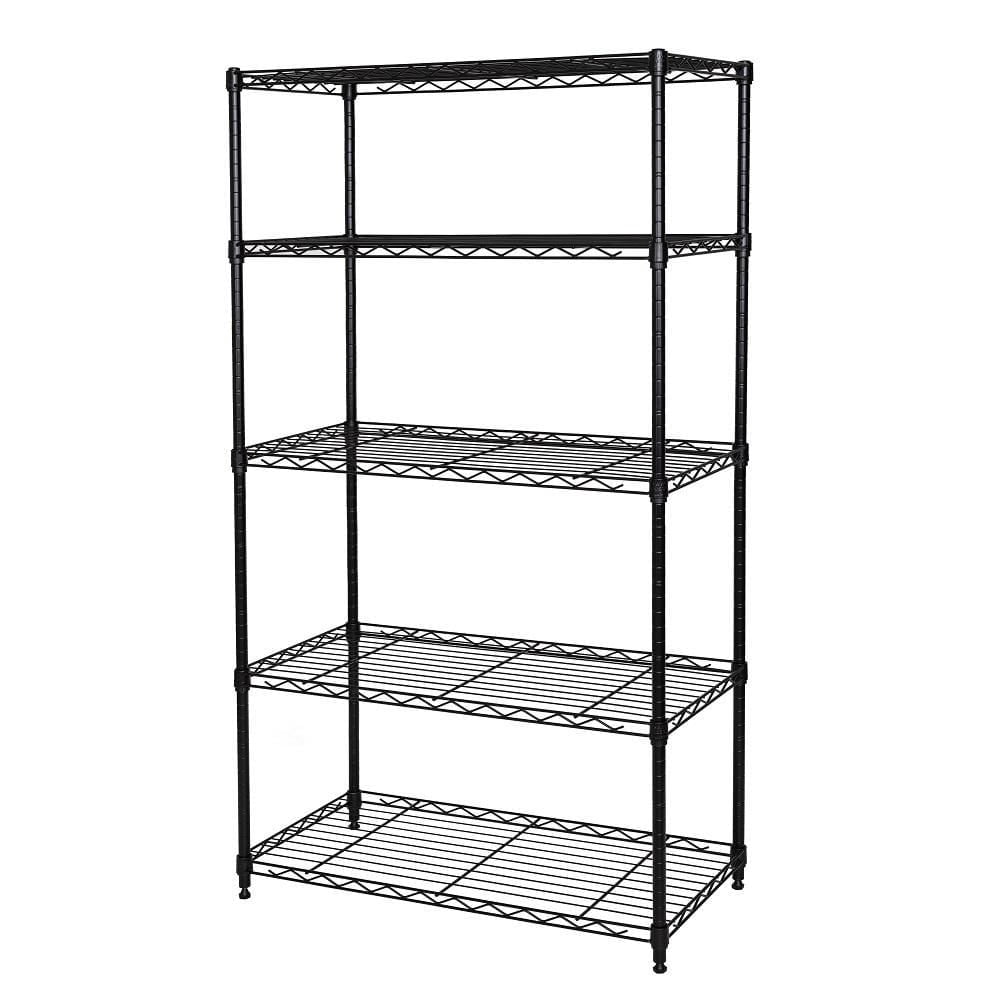 Seville Classics 5-Tier Steel Shelving with Levelling Feet - Black - 60" H x 30" W x 14" D