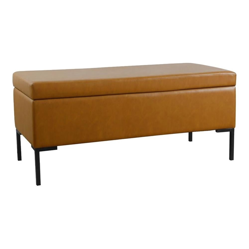 HomePop Banc de Rangement Moderne Grand de 18,5 Pouces en Similicuir avec Pattes en Métal, Brun