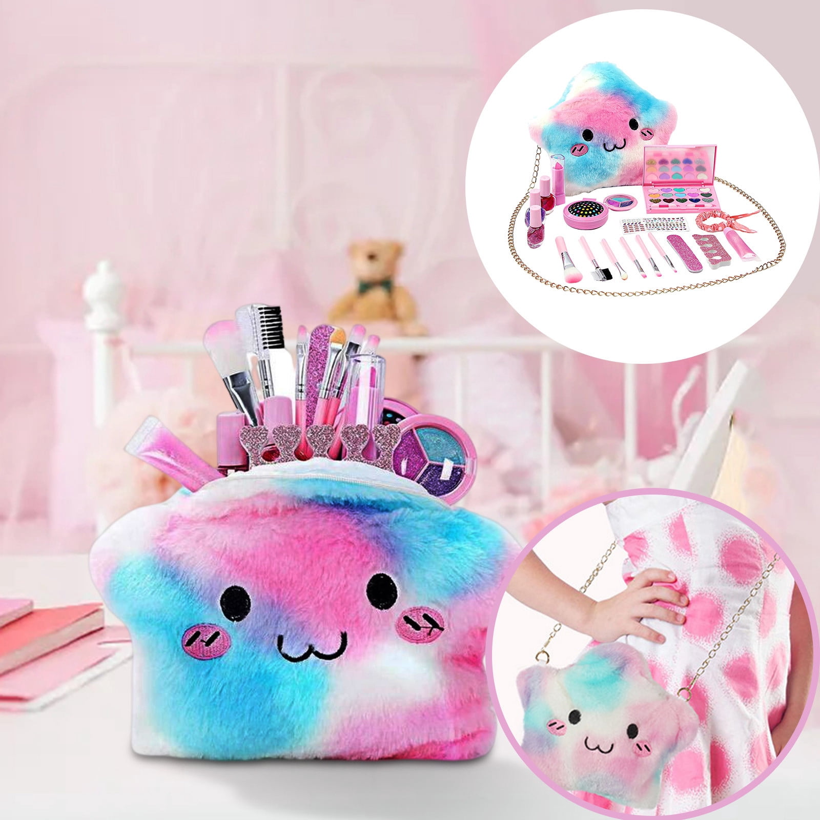 Makeup Sets Make Up Kits With Cosmetic Bag For Little Girls Birthday Gift Children's Play Cosmetics Toy Makeup Set For Toddler Girls Age 3 4 5 (Not Real Makeup) 30ml