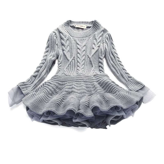EGNMCR Robe Sans Manches à Col Rond Tout-Petits Enfants Bébés Filles Chandail Tricoté Robe d'Hiver au Crochet avec Tulle Chandail Robe Fille