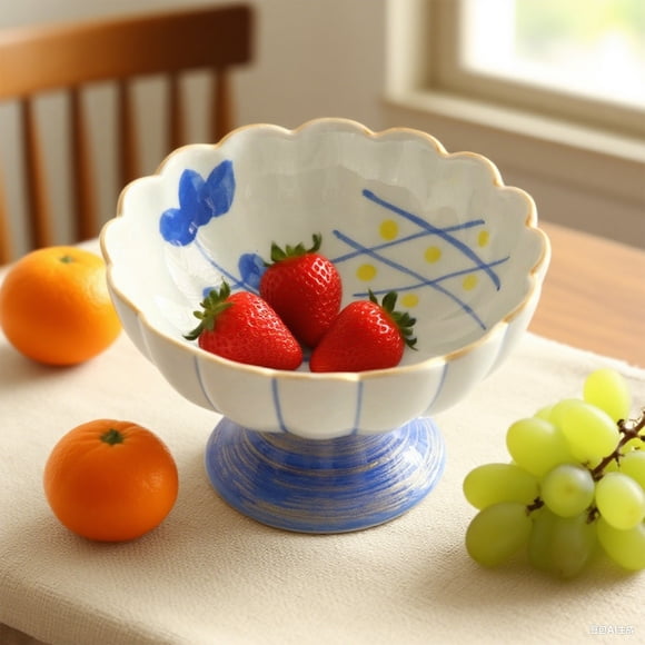 PEONAVET Ceramic Plate Ceramic High Legged Fruit Plates Fruit Tray Dessert Plates Tea Tray