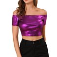 thumbnail image 1 of INSPIRE CHIC Women's  Metallic Shiny Party Off Shoulder Crop Top, 1 of 6