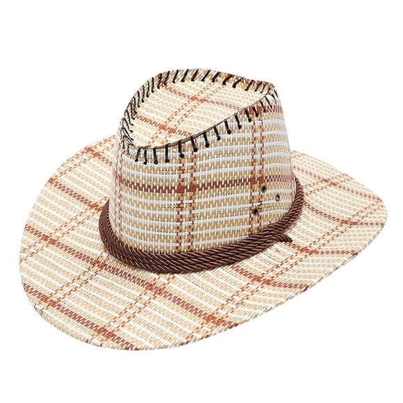 WHEANG Cowboy Adult Casual Plaid Printed Summer Western Fashion Cowboy Sun Hat Wide Brim Travel Sun Cap cowboy hat cowboys gifts for women