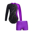 thumbnail image 1 of renvena Girls Gymnastics Leotards and Shorts Set Rhinestone Long Sleeve Ballet Unitard Biketards Purple 8, 1 of 5