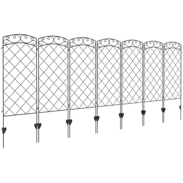 Outsunny 11.3' Garden Fence, Steel Fence Panels, Pack of 7, Black