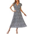 thumbnail image 4 of Women's Floral Boho Dress Wrap V Neck Short Sleeve Belted Ruffle Hem A-Line Flowy Maxi Dresses, 4 of 14