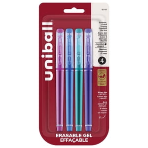Uniball™ Erasable Stylos à gel, point moyen (0.7mm), Couleurs de la mode, paquet de 4