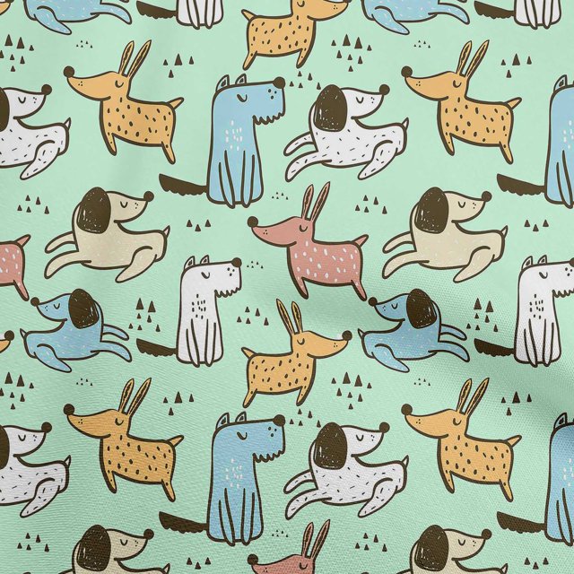 oneOone Polyester Spandex Light Mint Green Fabric Dog Cartoon Craft Projects Decor Fabric Printed By The Yard 56 Inch Wide-7V